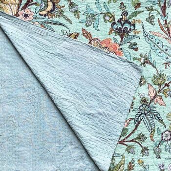 Mint Exotic Flowers Kantha Throw, 3 of 3