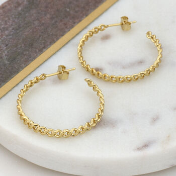 18ct Gold Plated Or Silver Chain Link Hoop Earrings, 2 of 4