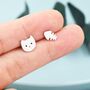 Cat And Fishbone Stud Earrings In Sterling Silver, thumbnail 7 of 9