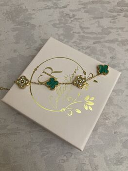 Double Sided 18 K Gold Plated Green Clover Bracelet, 5 of 5