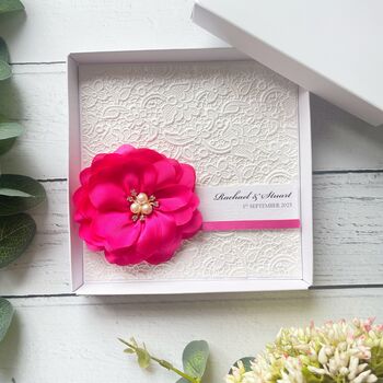 Personalised Wedding Day Card With Satin Flower. Choice Of Colours, 2 of 4
