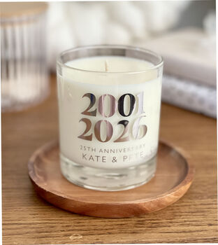 25th Silver Anniversary Dates Personalised Candle, 2 of 5