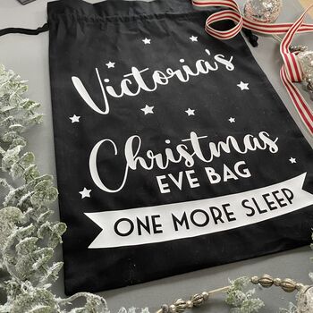 Personalised Christmas Eve Bag Black With White, 9 of 10