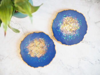 Blue Iridescent Geode Resin Coasters, 2 of 11