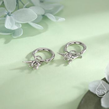 Sterling Silver Dinosaur Huggie Hoop Earrings Brachiosaurus, 4 of 11