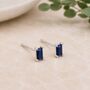 Sterling Silver Emerald Cut Sapphire Blue Stud Earrings, thumbnail 1 of 3