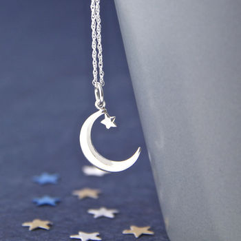 Sterling Silver Moon And Star Necklace, 2 of 8