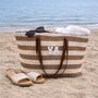 Personalised Beige Brown Stripe Tote Beach Bag, thumbnail 1 of 4