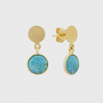 Salina Chrysocolla And Gold Plated Disc Earrings, 3 of 4