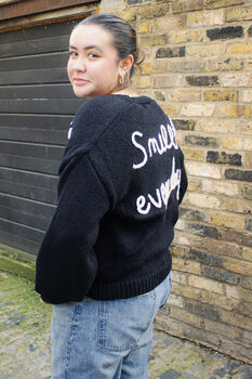 Black Smile Everyday Flower Knit Cardigan, 3 of 7