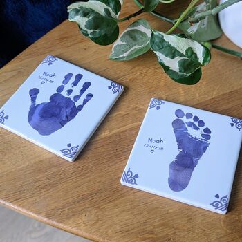 Vintage Style Hand Or Footprint Personalised Ceramic Tile Coaster, 5 of 6