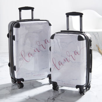 Blush White Marble Personalised Suitcase, 4 of 4