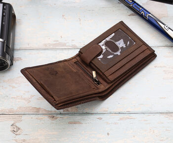 Men's Brown Leather Wallet Stag Embossed Design, 4 of 6