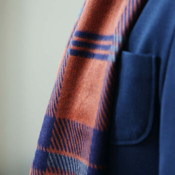 Men's Personalised Bold Orange Blue Check Scarf, 3 of 11