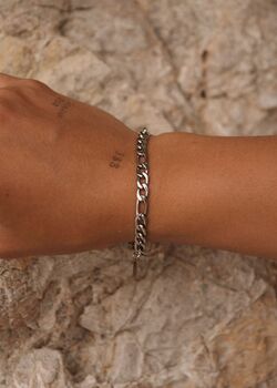 Silver 5mm Figaro Chain Bracelet Adjustable Minimal Gift, 6 of 6