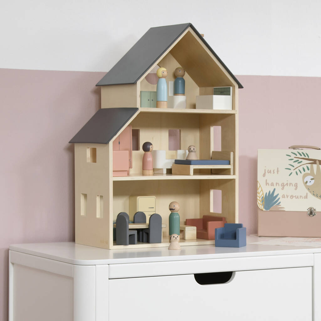 Scandi Wooden Dolls House And Furniture, 1 of 8