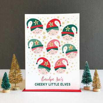 Grandparent Cheeky Elves Personalised Christmas Card, 8 of 9