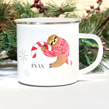 Sloth Christmas Enamel Mug, 3 of 4
