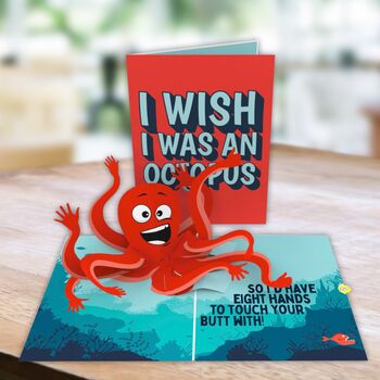 Touch Your Butt! Funny Love Card With Cheeky 3D Pop Up Octopus, 2 of 8