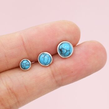 Sterling Silver Genuine Turquoise Stud Earrings, 4 of 12