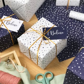 'I Believe' Christmas Stars White Wrapping Paper, 2 of 11