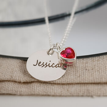 Engraved Necklace With Birthstone Heart, 7 of 8