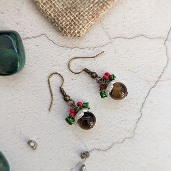 Christmas Pudding Earrings With Tigers Eye, 10 of 11