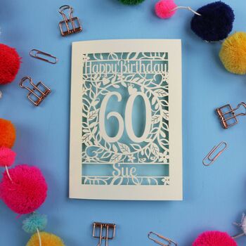 Personalised 60th Birthday Card Papercut Flower Design, 7 of 7