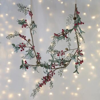 Iced Red Berry Garland With Frosted Leaves, 8 of 10