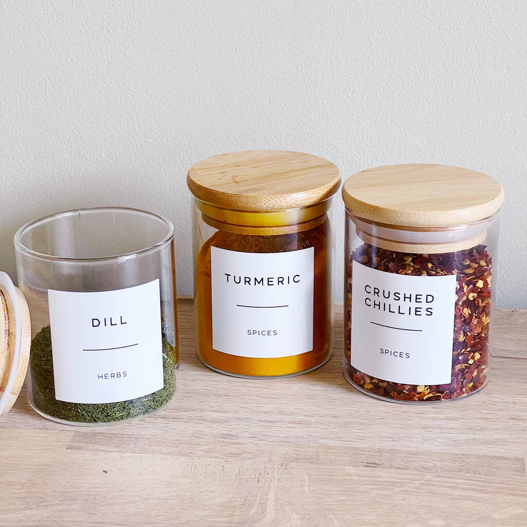 Small Spice Jars With Personalised Minimalist Labels By Shelf Life