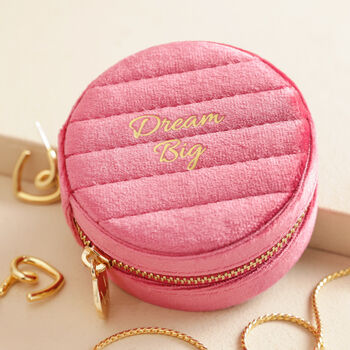Personalised Quilted Velvet Round Travel Jewellery Case, 5 of 6