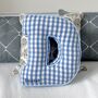 Embroidered Letter Cushion In Blue Gingham, thumbnail 1 of 5