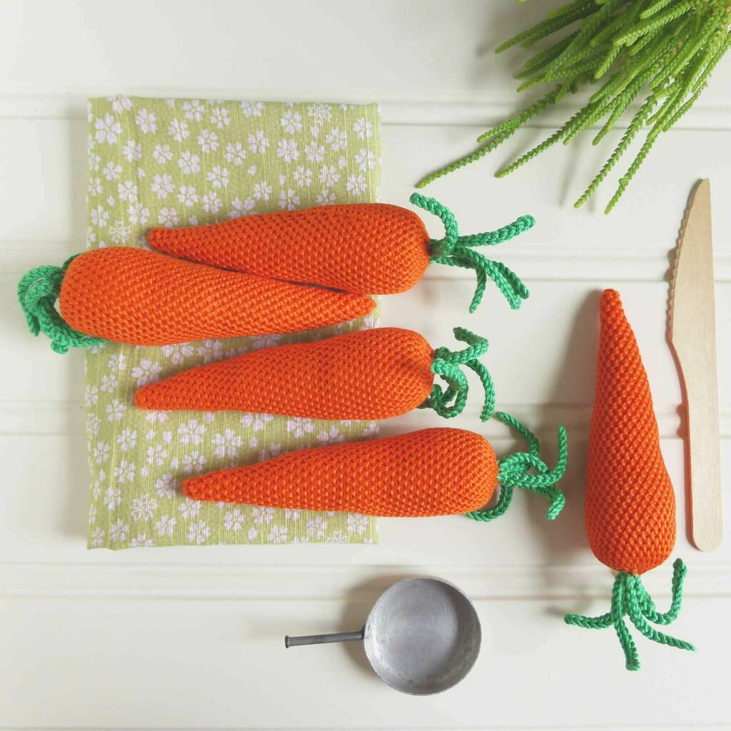 Carrot Play Pretend Crochet Vegetable Soft Toy, 1 of 9