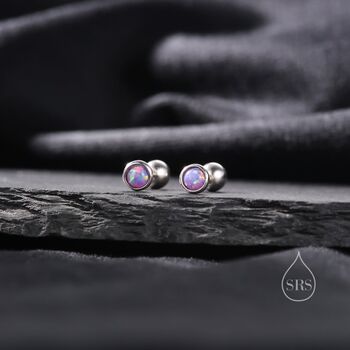 Tiny Purple Opal Screw Back Earrings In Sterling Silver, 6 of 10