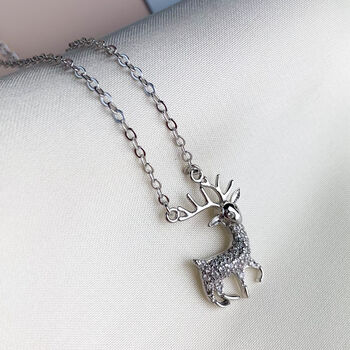 Sterling Silver Crystal Deer Pendant Necklace, 2 of 4