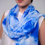 100% Mulberry Silk Scarf, Blue Marble In Gift Box, thumbnail 1 of 9