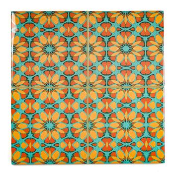Orange Teal Geometric Flower Tile, 8 of 10