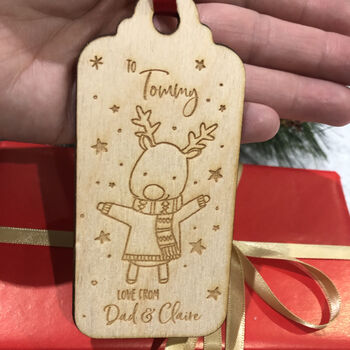Personalised Reindeer Wooden Christmas Gift Tag Pack, 2 of 2