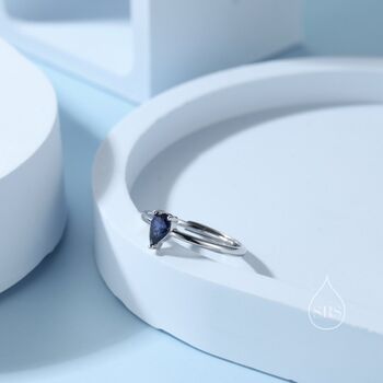Sterling Silver Created Blue Sapphire Droplet Ring, 3 of 12