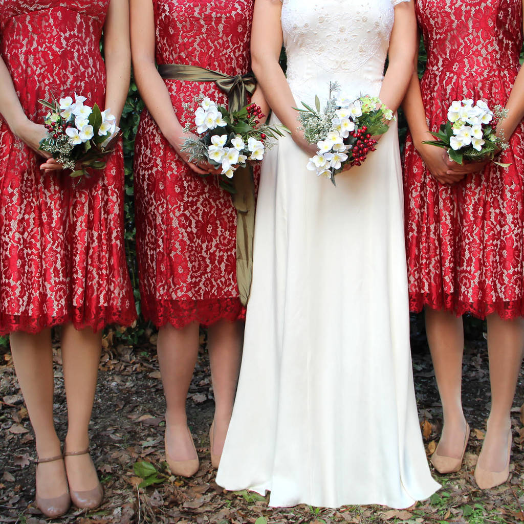 Bespoke Bridesmaid Dresses In Ruby Lace, 1 of 9