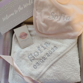 Personalised Baby Cotton Hooded Towel Newborn Gift, 6 of 12