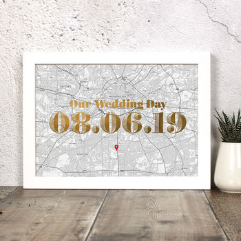 Personalised Map Print With Date In Copper Or Gold Foil, 3 of 6