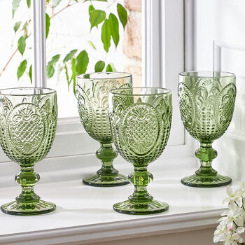 Set Of Four Emerald Baroque Wine Goblets, 6 of 6