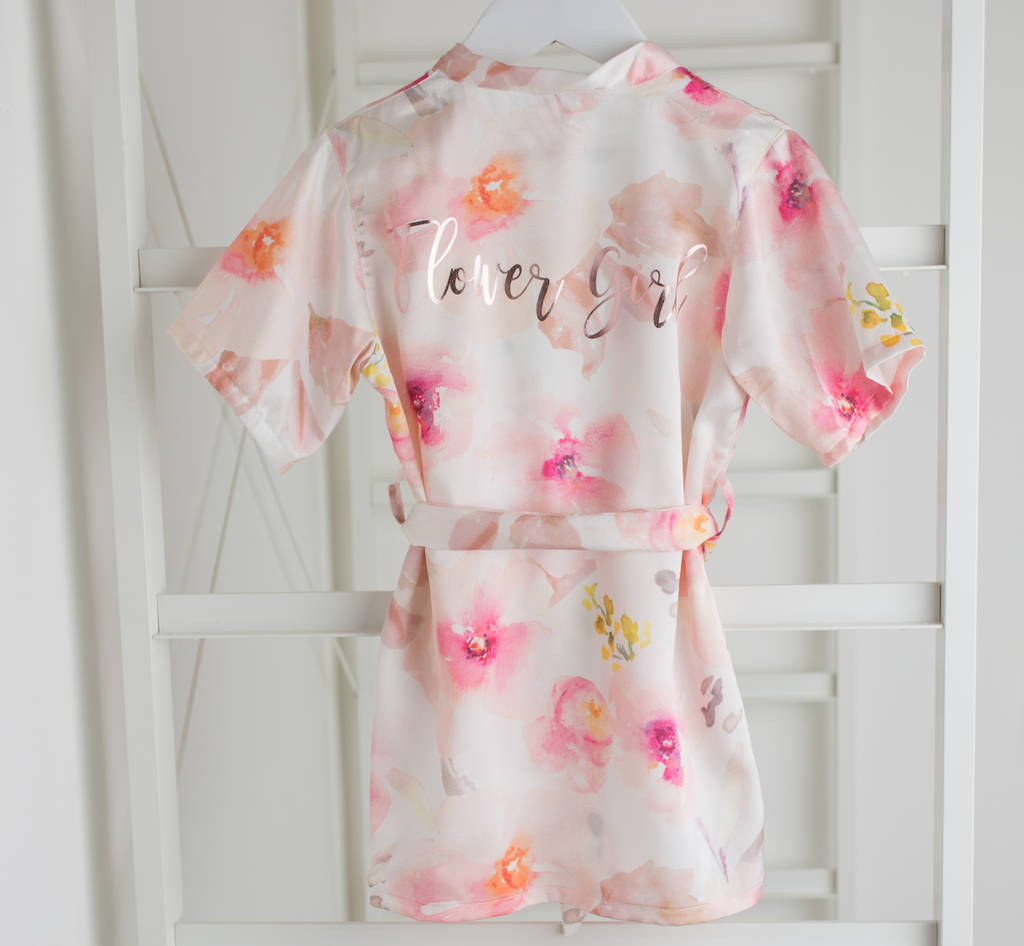 Floral Flower Girl Robe Gown Pink Watercolour, 1 of 6