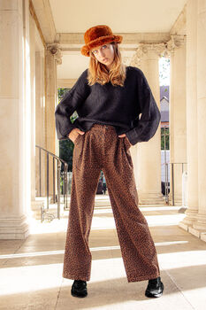 Brown Corduroy Leopard Print Wide Leg Trousers, 6 of 8