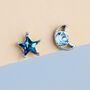 Sterling Silver Blue Crystal Star And Moon Stud Earrings, thumbnail 1 of 5