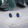 Sapphire Blue Oval Cz Stud Earrings In Sterling Silver, thumbnail 1 of 12