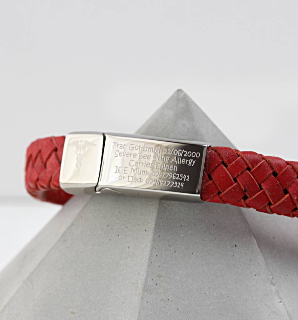 Medical Alert Bracelet By Morgan French Notonthehighstreet Medic Alert Bracelet Blood Red Single Leather