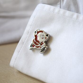 Santa Claus Cufflinks Christmas Gift For Him Festive Red And Silver Design, 3 of 5