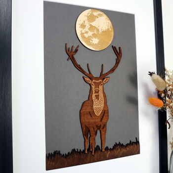 Framed Woodcut Of A Stag Under The Moon, 5 of 7